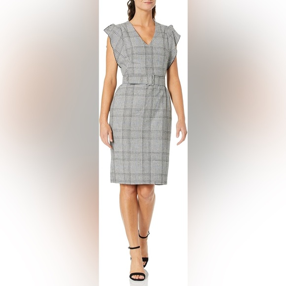 NWT Eliza J Plaid Flutter Sleeve Sheath Dress - Picture 1 of 6